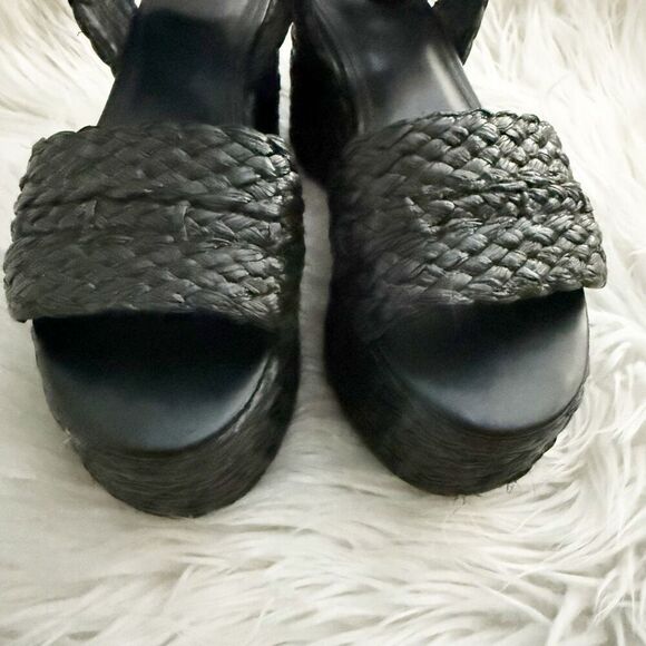 MARC FISHER | Marcell Braided Platform Sandal Black Espadrille Ankle Strap | 6.5 - Picture 6 of 12